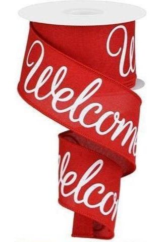 Shop For 2.5" Welcome Royal Ribbon: Red (10 Yards) at Michelle's aDOORable Creations