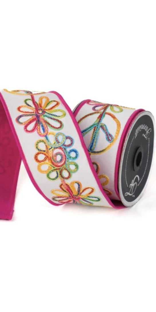 2.5" Whimsy Hippie Ribbon: Hot Pink (10 Yards) - Michelle's aDOORable Creations - Wired Edge Ribbon