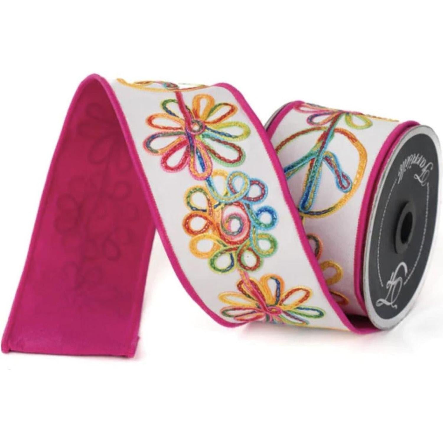 2.5" Whimsy Hippie Ribbon: Hot Pink (10 Yards)
