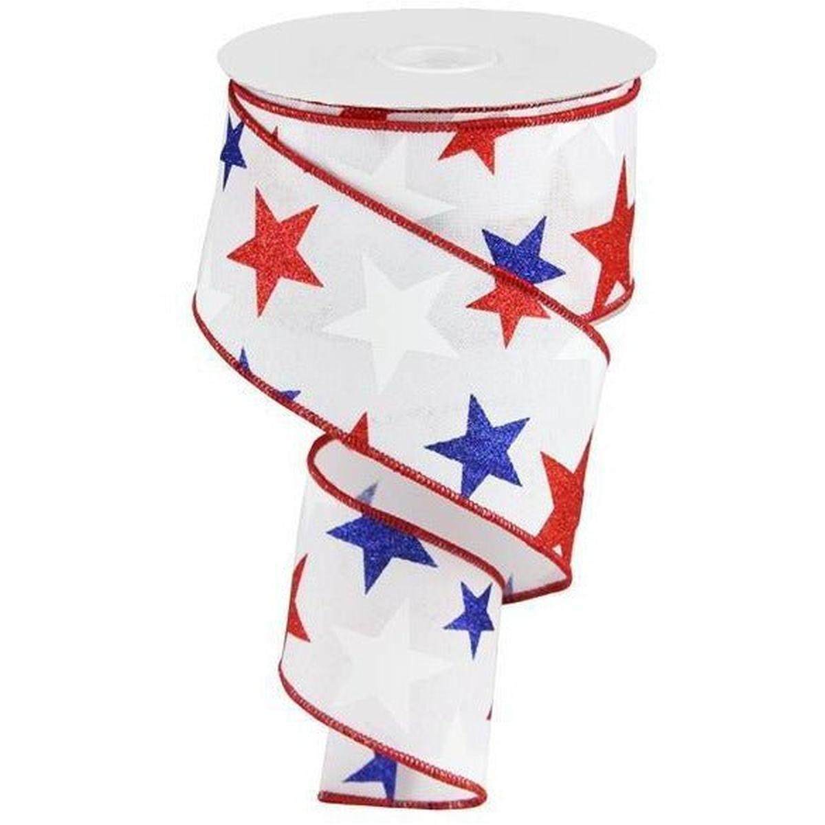 Shop For 2.5" White Royal Canvas Ribbon: Patriotic Stars (10 Yards) at Michelle's aDOORable Creations
