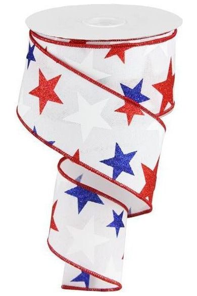 Shop For 2.5" White Royal Canvas Ribbon: Patriotic Stars (10 Yards) at Michelle's aDOORable Creations