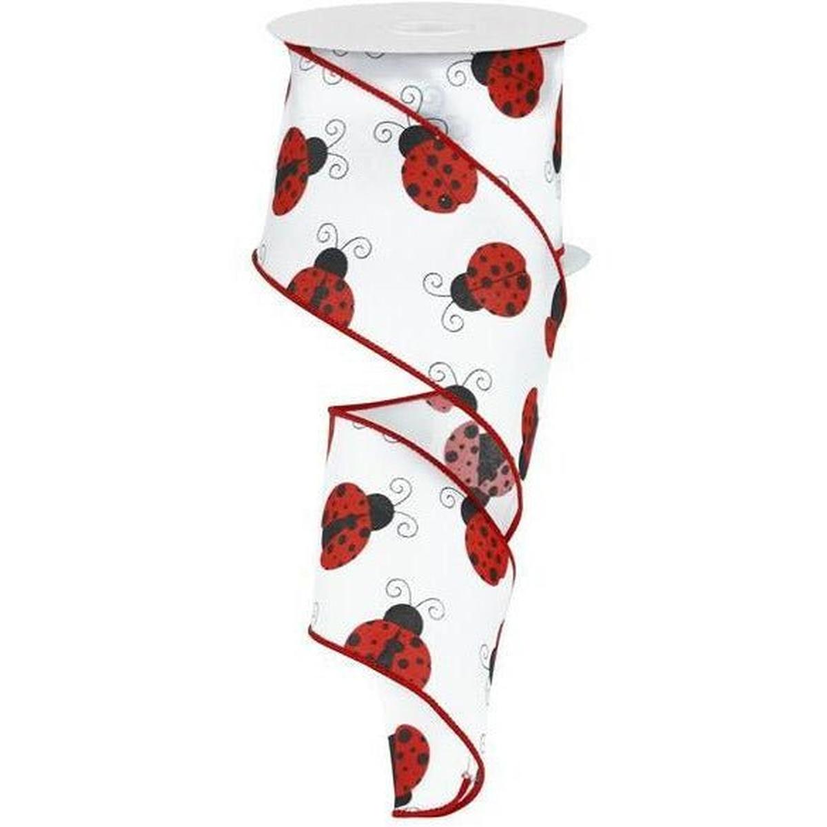 Shop For 2.5" White Satin Ladybug Ribbon (10 Yards) at Michelle's aDOORable Creations