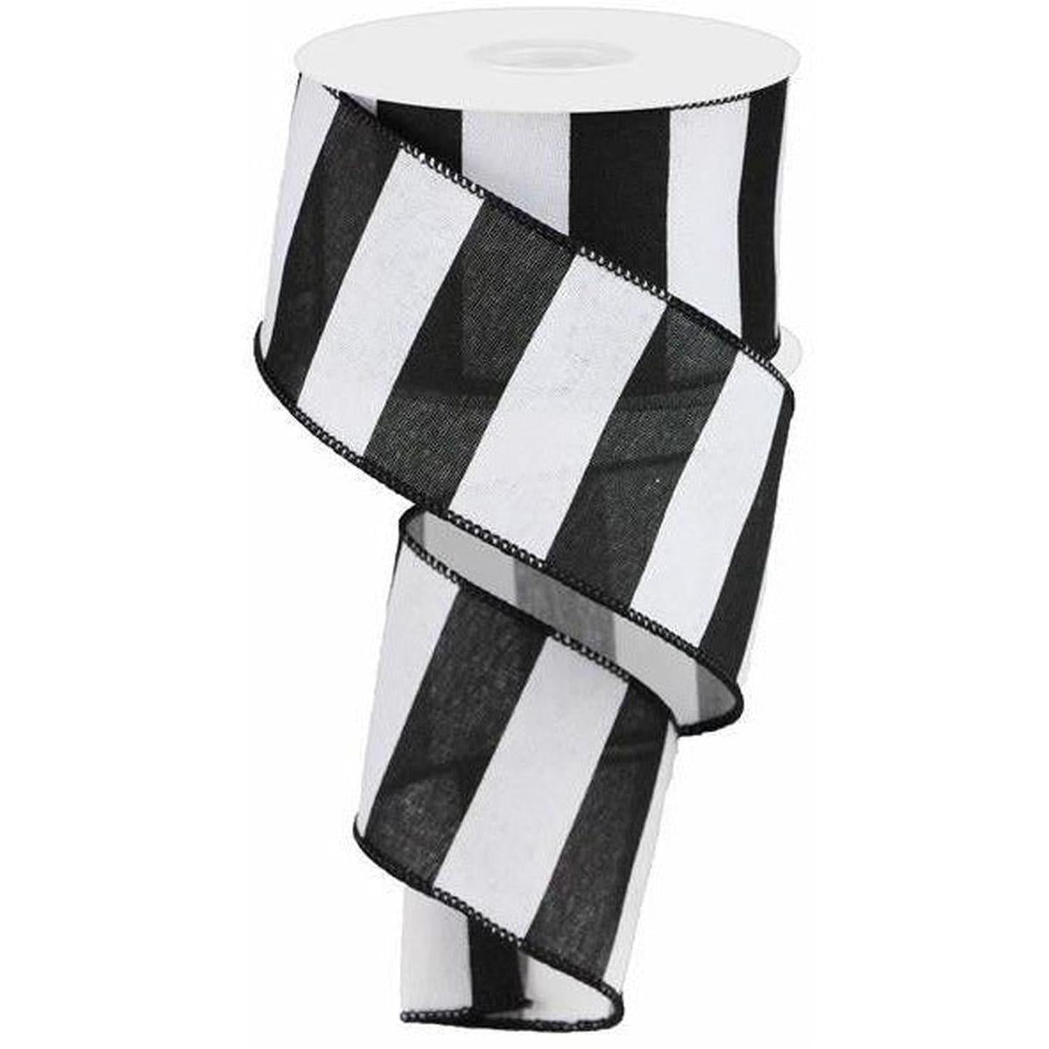 2.5" Wide Stripe Ribbon: Black & White (10 Yard)