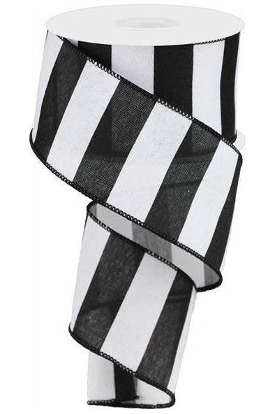 2.5" Wide Stripe Ribbon: Black & White (10 Yard) - Michelle's aDOORable Creations - Wired Edge Ribbon