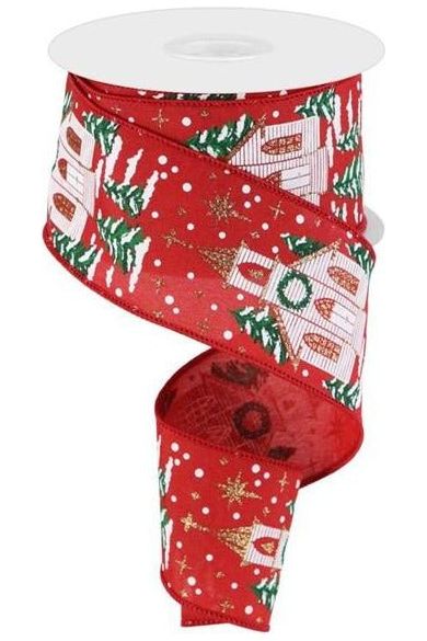 2.5" Winter Church Ribbon: Cranberry Red (10 Yards) - Michelle's aDOORable Creations - Wired Edge Ribbon