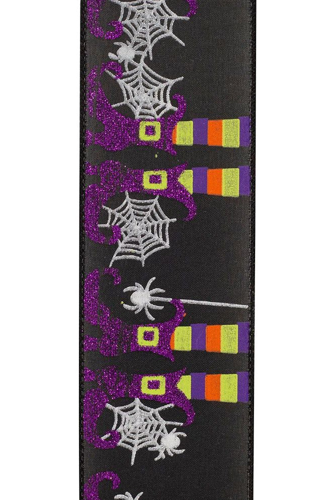 2.5" Witch Leg and Spider Web Ribbon: Black (10 Yards) - Michelle's aDOORable Creations - Wired Edge Ribbon