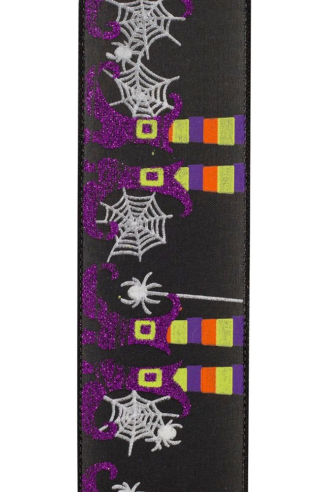 2.5" Witch Leg and Spider Web Ribbon: Black (10 Yards) - Michelle's aDOORable Creations - Wired Edge Ribbon