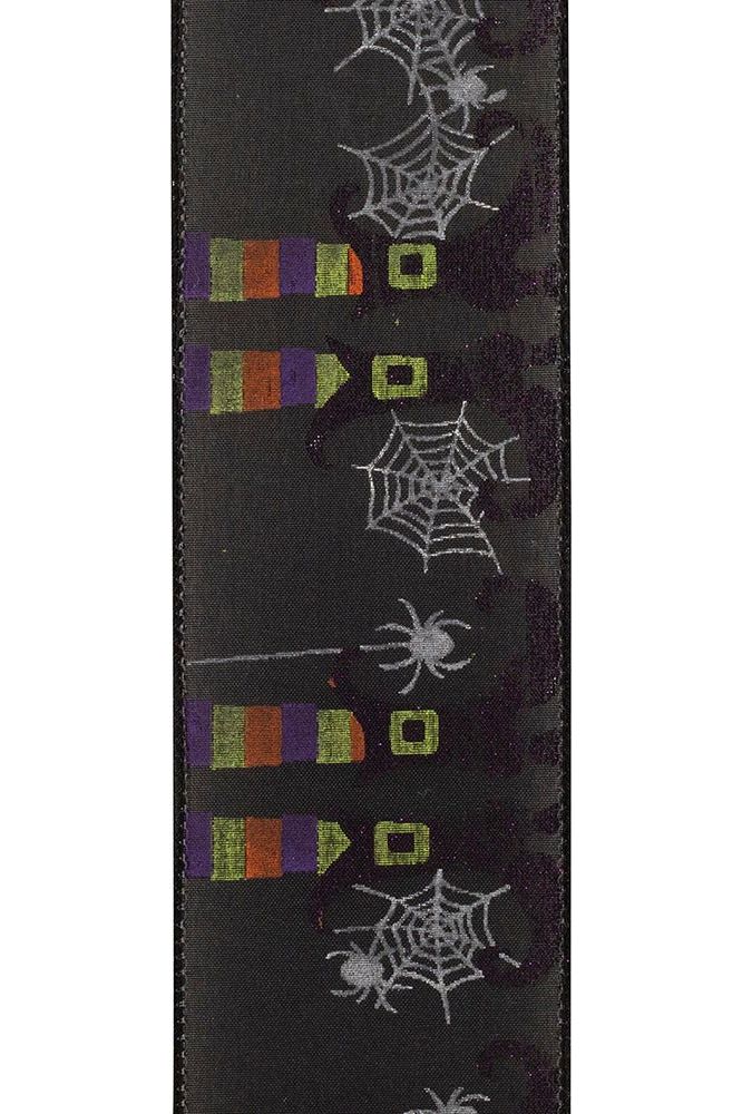 2.5" Witch Leg and Spider Web Ribbon: Black (10 Yards) - Michelle's aDOORable Creations - Wired Edge Ribbon