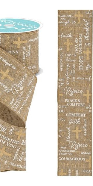 2.5" Words of Comfort Ribbon: Lt Beige (10 Yards) - Michelle's aDOORable Creations - Wired Edge Ribbon
