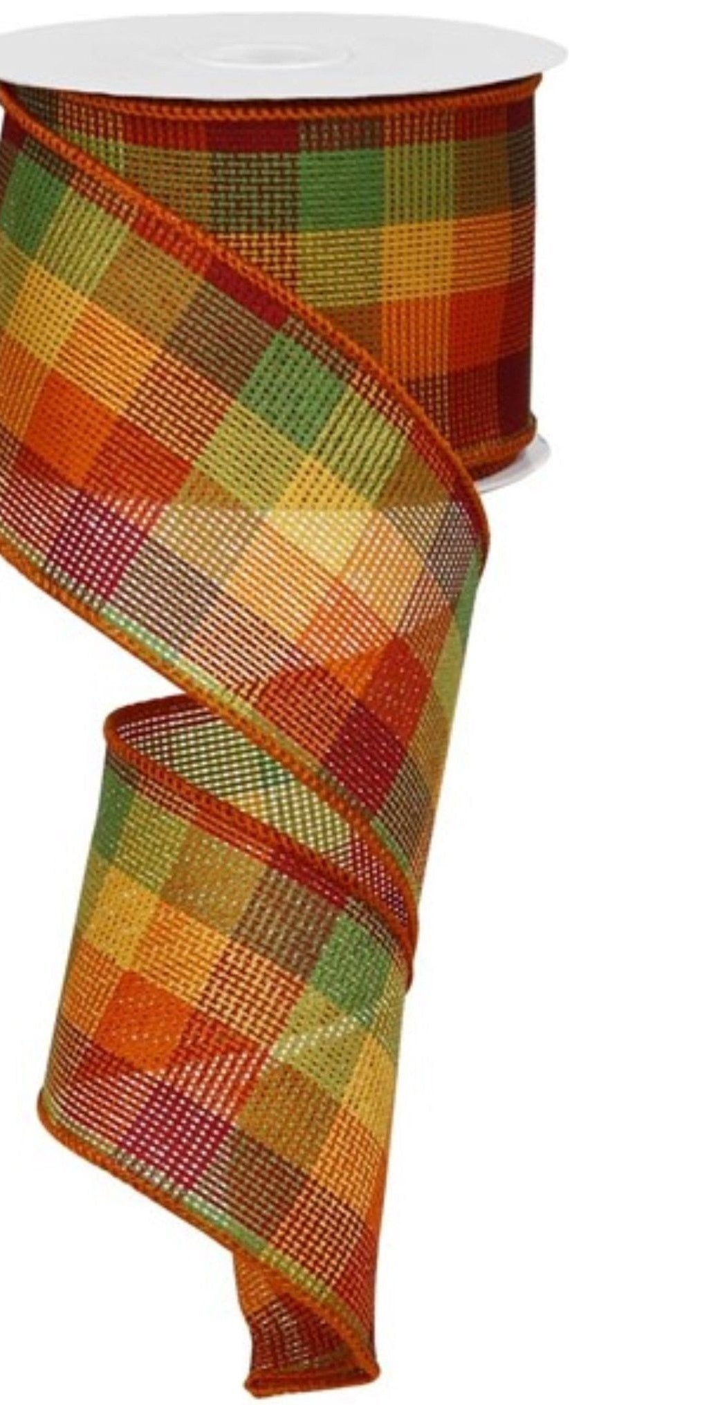 2.5" Woven Check Ribbon: Fall (10 Yards) - Michelle's aDOORable Creations - Wired Edge Ribbon