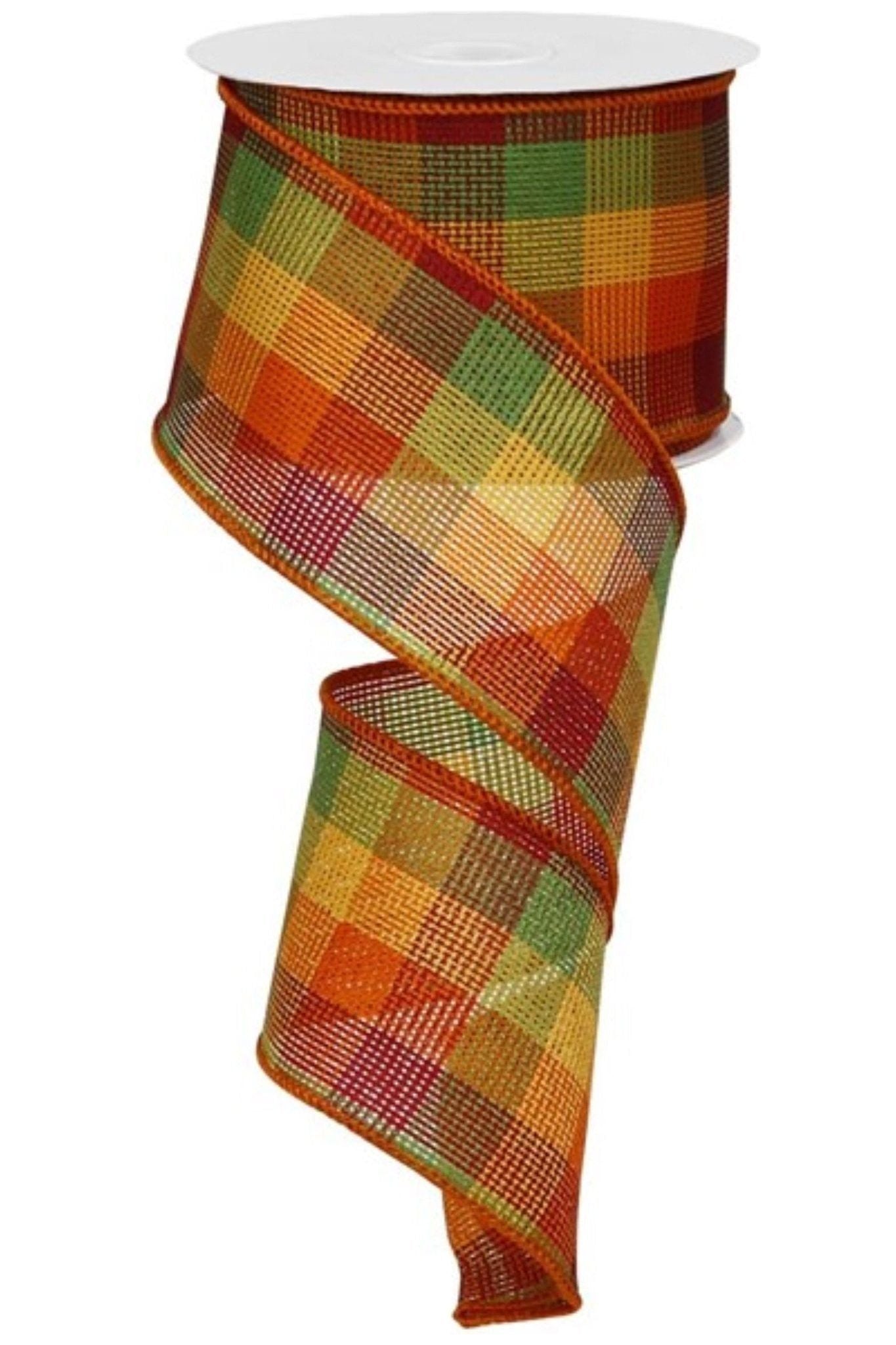 2.5" Woven Check Ribbon: Fall (10 Yards) - Michelle's aDOORable Creations - Wired Edge Ribbon