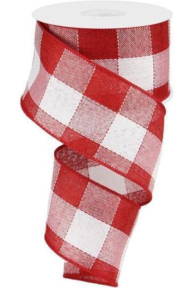 2.5" Woven Check Ribbon: Red & White (10 Yards) - Michelle's aDOORable Creations - Wired Edge Ribbon
