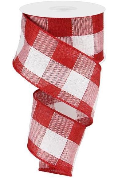2.5" Woven Check Ribbon: Red & White (10 Yards) - Michelle's aDOORable Creations - Wired Edge Ribbon