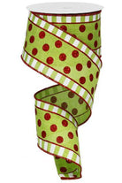 Shop For 2.5in Dots & Stripes Glitter Ribbon: Lime Green, White, Red (10 Yards) RG01405W1