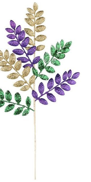 26" Glitter Leaf Spray: Mardi Gras - Michelle's aDOORable Creations - Sprays and Picks