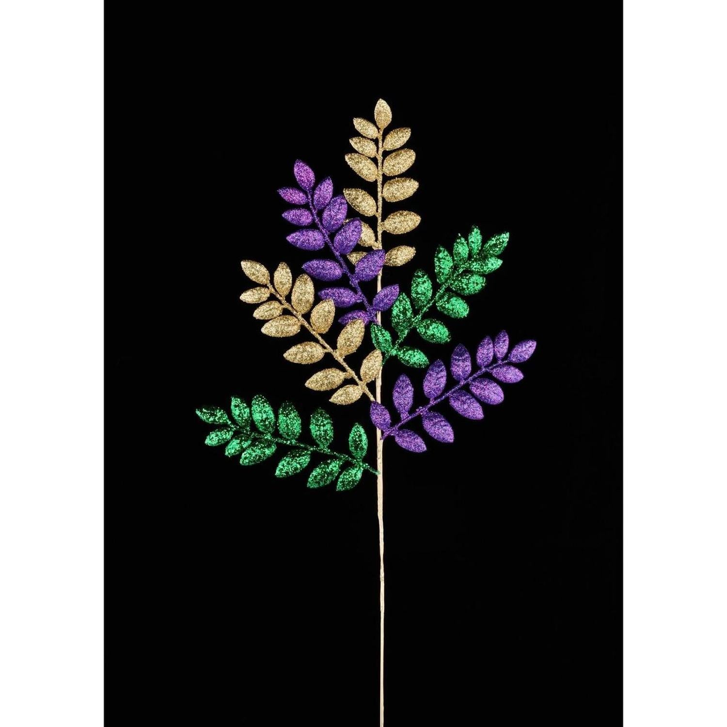26" Glitter Leaf Spray: Mardi Gras