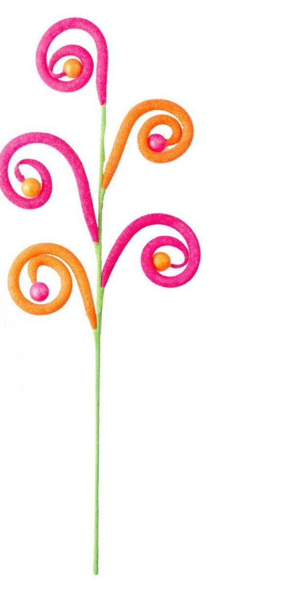 27" Curly Ball Spray: Pink & Orange - Michelle's aDOORable Creations - Sprays and Picks