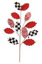 27" Velvet Check Glitter Holly Leaf Spray - Michelle's aDOORable Creations - Sprays and Picks