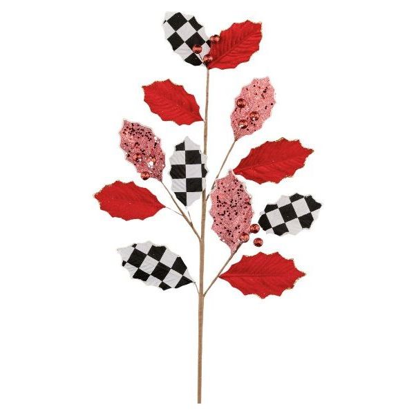 Shop For 27" Velvet Check Glitter Holly Leaf Spray at Michelle's aDOORable Creations