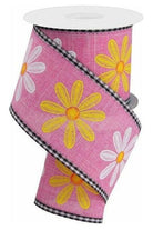 2.75" Embroidered Mixed Daisy Ribbon: Pink (10 Yards) - Michelle's aDOORable Creations - Wired Edge Ribbon