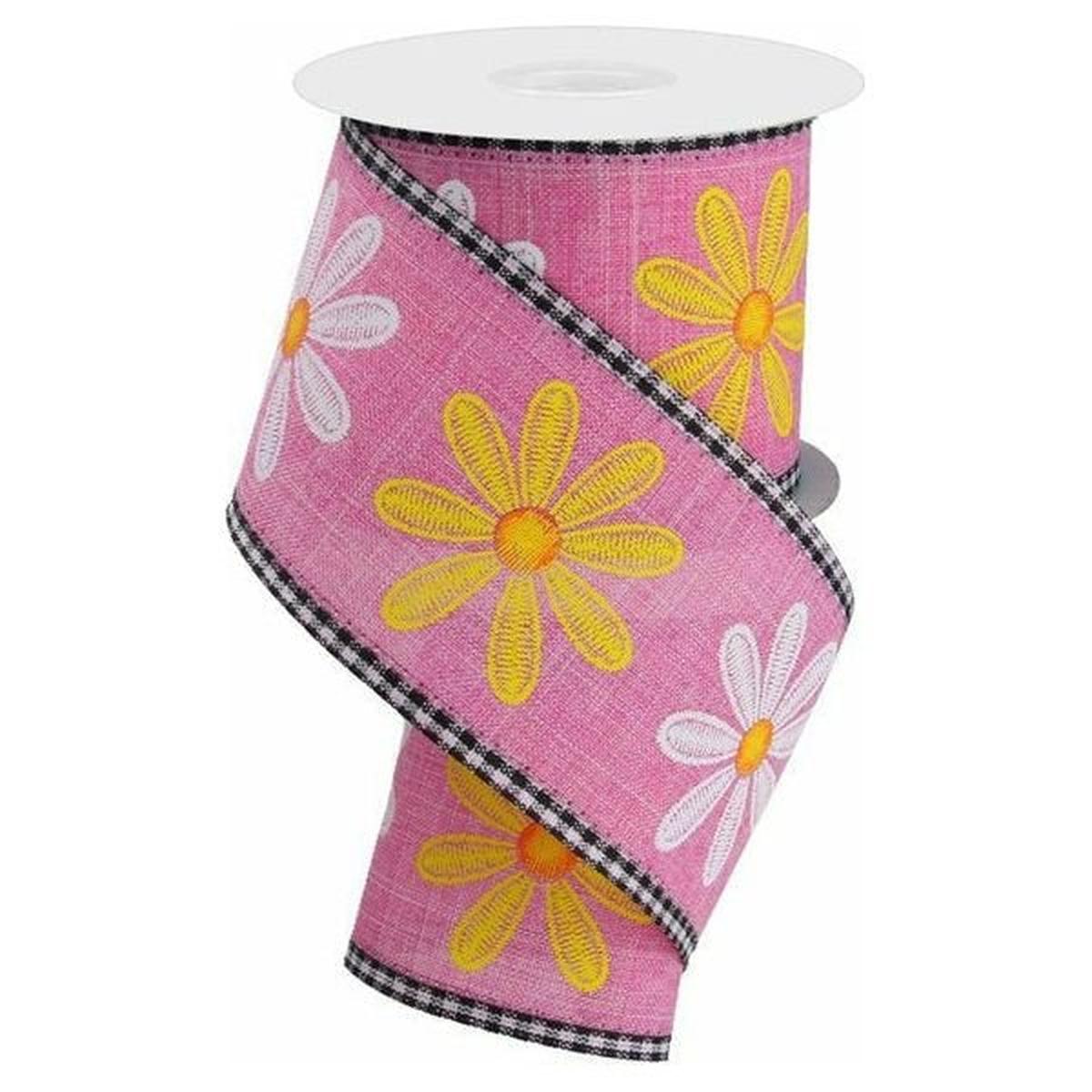 Shop For 2.75" Embroidered Mixed Daisy Ribbon: Pink (10 Yards) at Michelle's aDOORable Creations