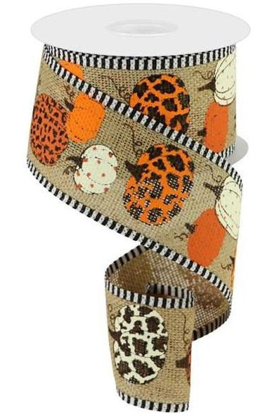2.75" Leopard Pumpkins Stripe Edge: Natural (10 Yards) - Michelle's aDOORable Creations - Wired Edge Ribbon