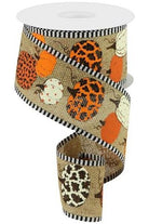 2.75" Leopard Pumpkins Stripe Edge: Natural (10 Yards) - Michelle's aDOORable Creations - Wired Edge Ribbon