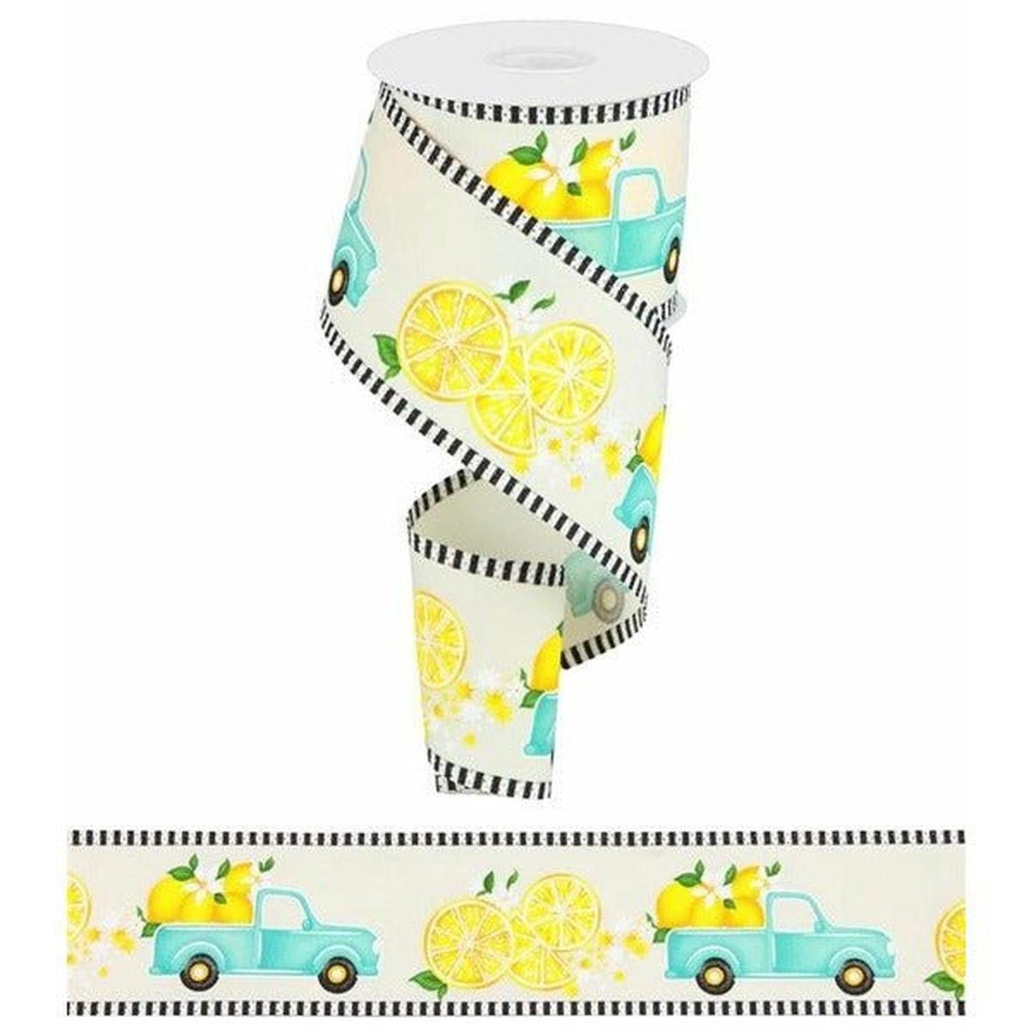 2.75" Truck with Lemons Stripe Ribbon: Ivory (10 Yards)