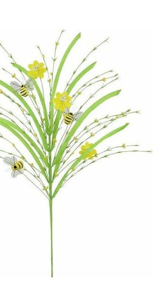 28" Grass Pip Flower Bumble Bee Spray - Michelle's aDOORable Creations - Sprays and Picks
