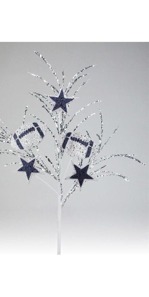 29" Glitter Star and Football Pick: Navy Blue & Silver - Michelle's aDOORable Creations - Sprays and Picks