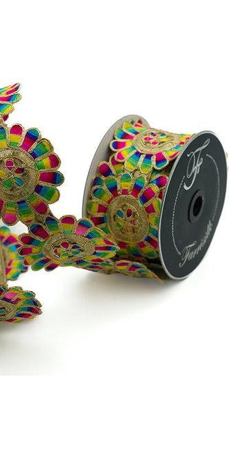3" Disco Daisies Ribbon: Multi (10 Yards) - Michelle's aDOORable Creations - Wired Edge Ribbon