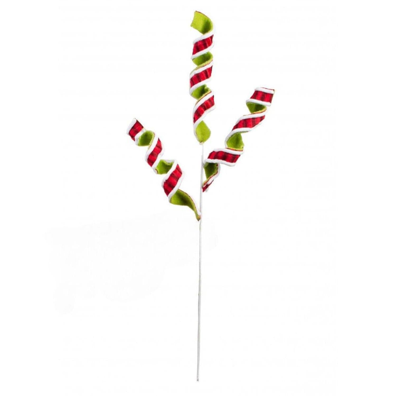 30" Fabric Curly Spray: Red & Green