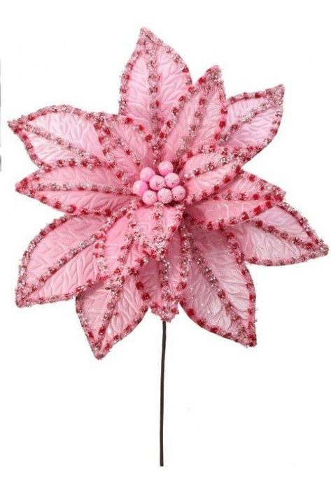 30” Giant Candy Snow Glitter Poinsettia Stem: Pink/Red - Michelle's aDOORable Creations - Poinsettia