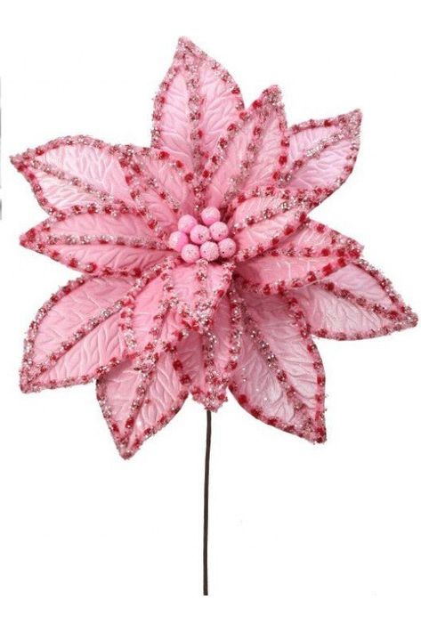 30” Giant Candy Snow Glitter Poinsettia Stem: Pink/Red - Michelle's aDOORable Creations - Poinsettia