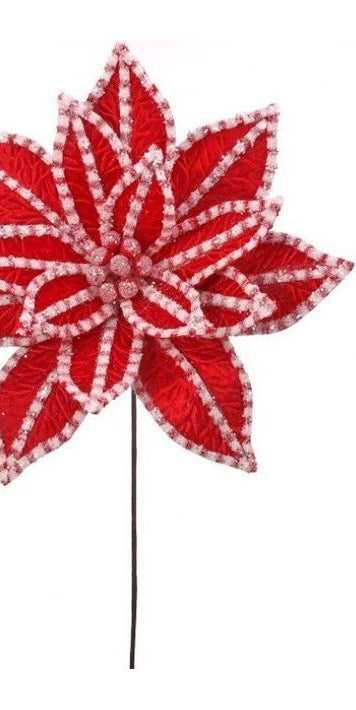 30” Giant Candy Snow Glitter Poinsettia Stem: Red/White - Michelle's aDOORable Creations - Poinsettia