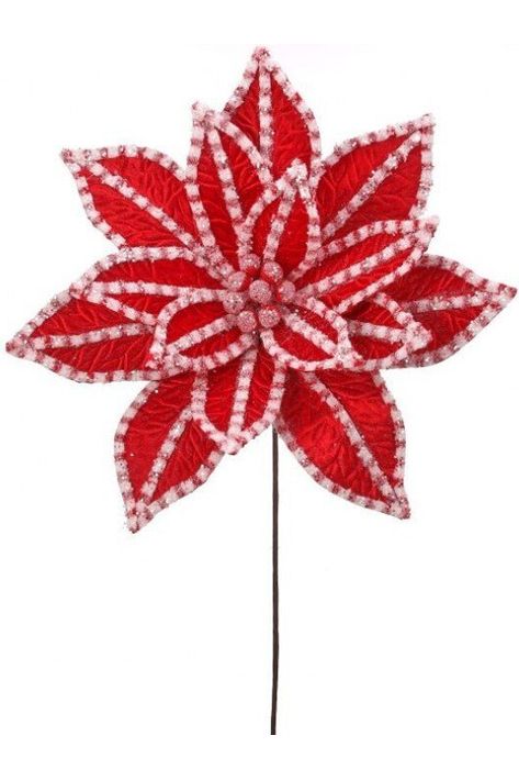 30” Giant Candy Snow Glitter Poinsettia Stem: Red/White - Michelle's aDOORable Creations - Poinsettia