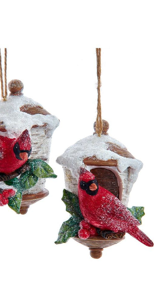 4" Birch Berries Birdhouse With Cardinal Ornaments - Michelle's aDOORable Creations - Holiday Ornaments