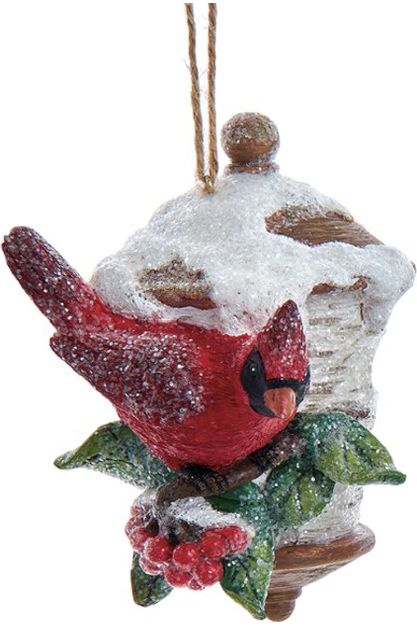 4" Birch Berries Birdhouse With Cardinal Ornaments - Michelle's aDOORable Creations - Holiday Ornaments