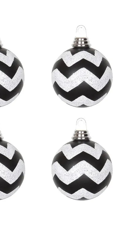 4" Black-White Matte/Glitter Chevron Balls (Set of 4) - Michelle's aDOORable Creations - Holiday Ornaments