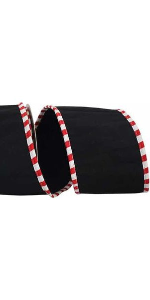 4" Candy Cane Edge Ribbon: Black (5 Yards) - Michelle's aDOORable Creations - Wired Edge Ribbon