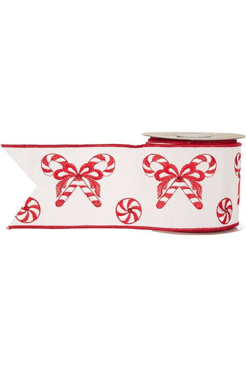 4" Candy Cane Embroidered Ribbon: Red (10 Yards) - Michelle's aDOORable Creations - Wired Edge Ribbon