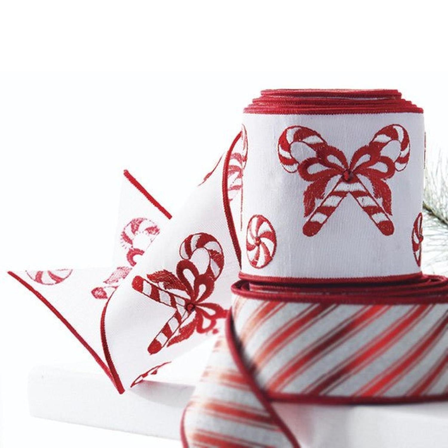 Shop For 4" Candy Cane Embroidered Ribbon: Red (10 Yards) at Michelle's aDOORable Creations