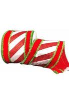 4" Candy Cane Red Velvet Ribbon: Red/Lime Green (10 Yards) - Michelle's aDOORable Creations - Wired Edge Ribbon