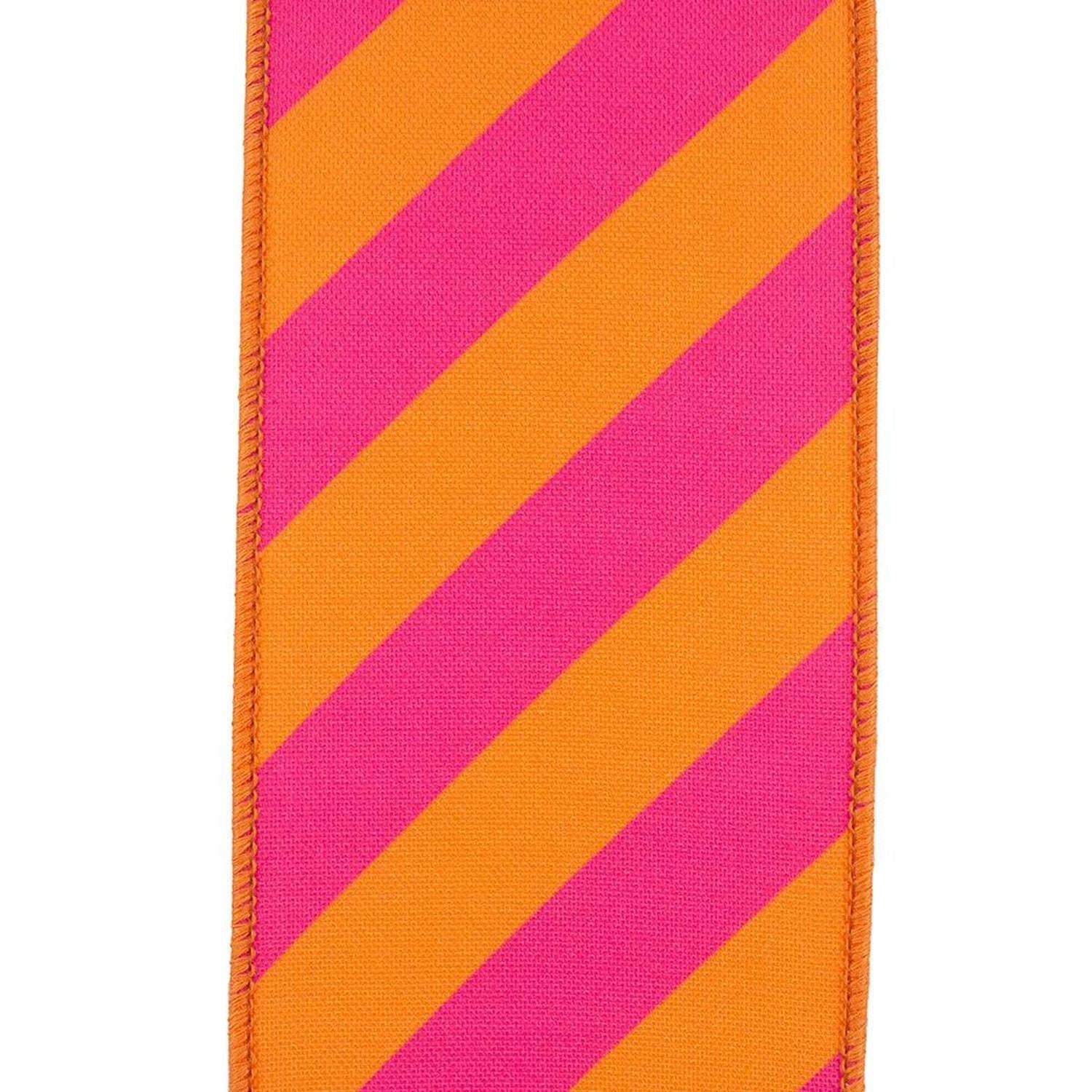 4" Diagonal Stripe Canvas Ribbon: Orange/Fuchsia (10 Yards)