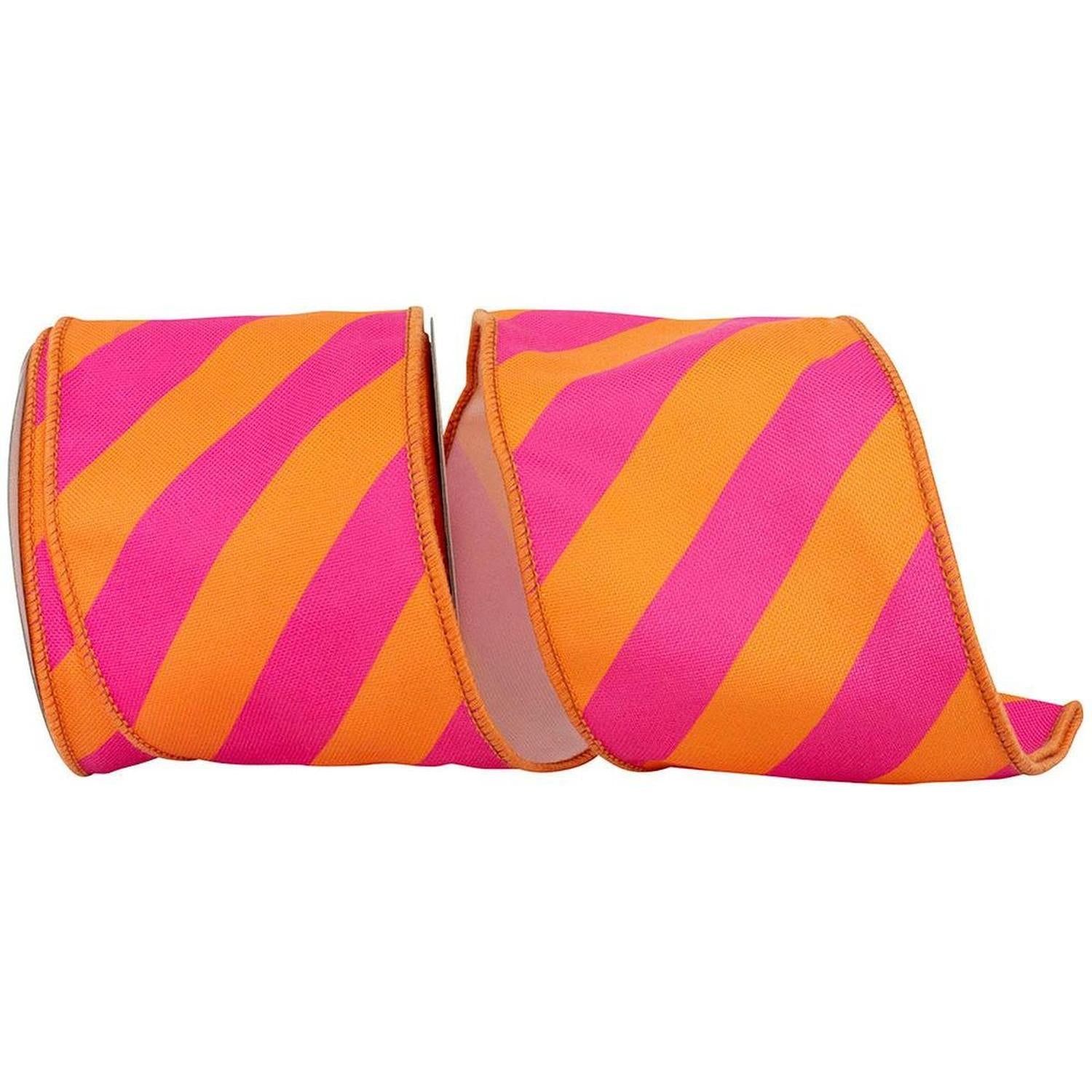 4" Diagonal Stripe Canvas Ribbon: Orange/Fuchsia (10 Yards)