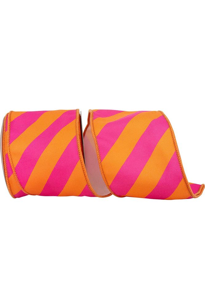 4" Diagonal Stripe Canvas Ribbon: Orange/Fuchsia (10 Yards) - Michelle's aDOORable Creations - Wired Edge Ribbon