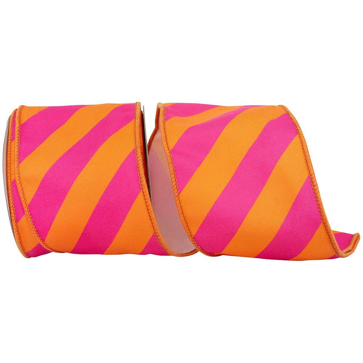 Shop For 4" Diagonal Stripe Canvas Ribbon: Orange/Fuchsia (10 Yards) at Michelle's aDOORable Creations