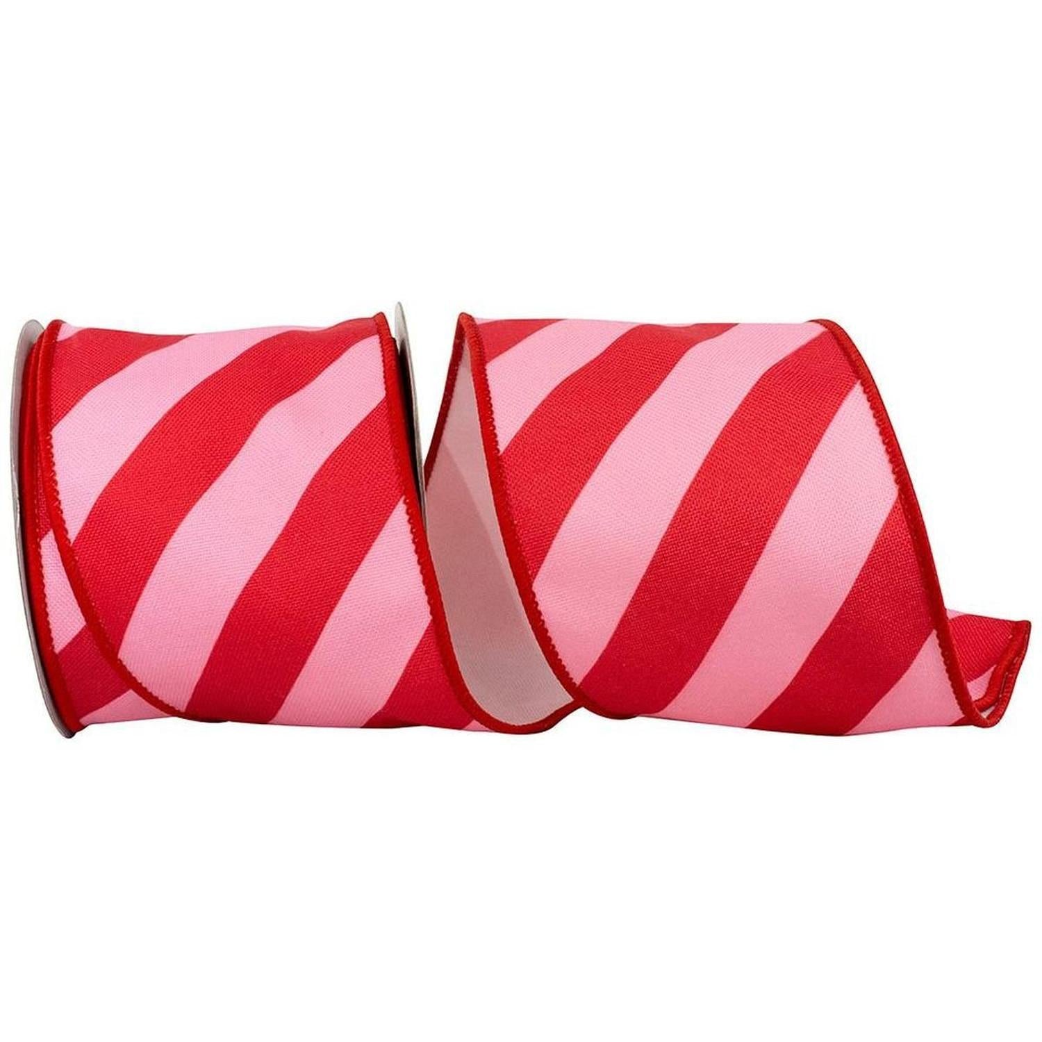 4" Diagonal Stripe Canvas Ribbon: Pink/Red (10 Yards)