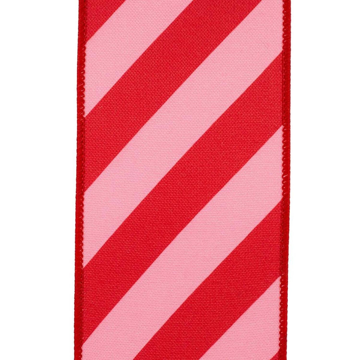 4" Diagonal Stripe Canvas Ribbon: Pink/Red (10 Yards)