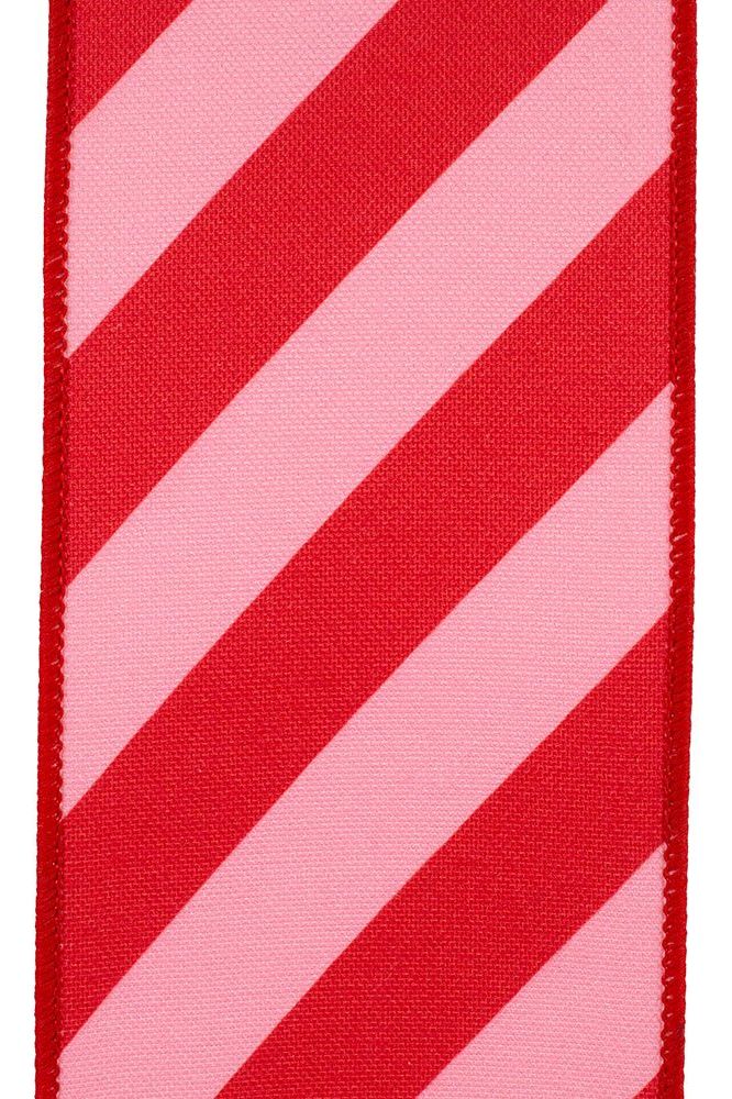 4" Diagonal Stripe Canvas Ribbon: Pink/Red (10 Yards) - Michelle's aDOORable Creations - Wired Edge Ribbon